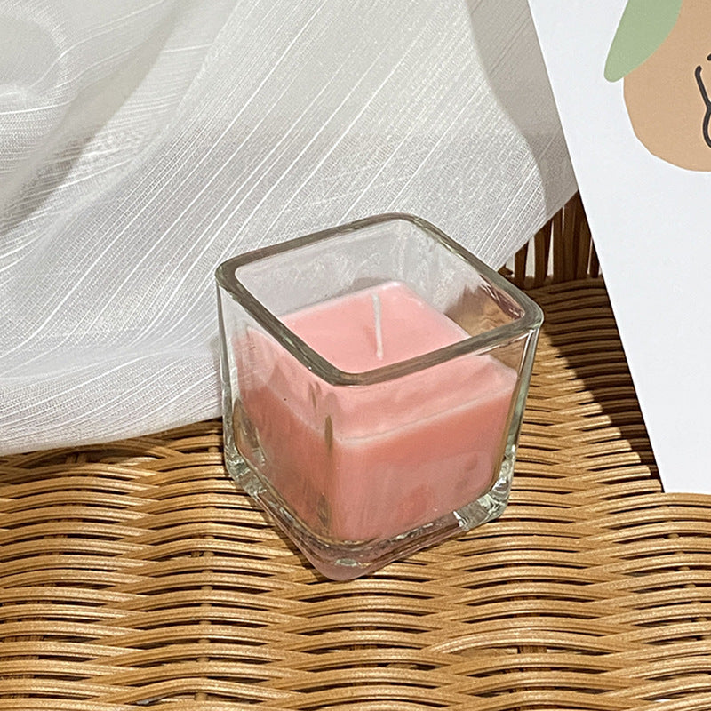 Square Glass Votive Scented Soy Candle with Cotton Wick Minimalist Vessel