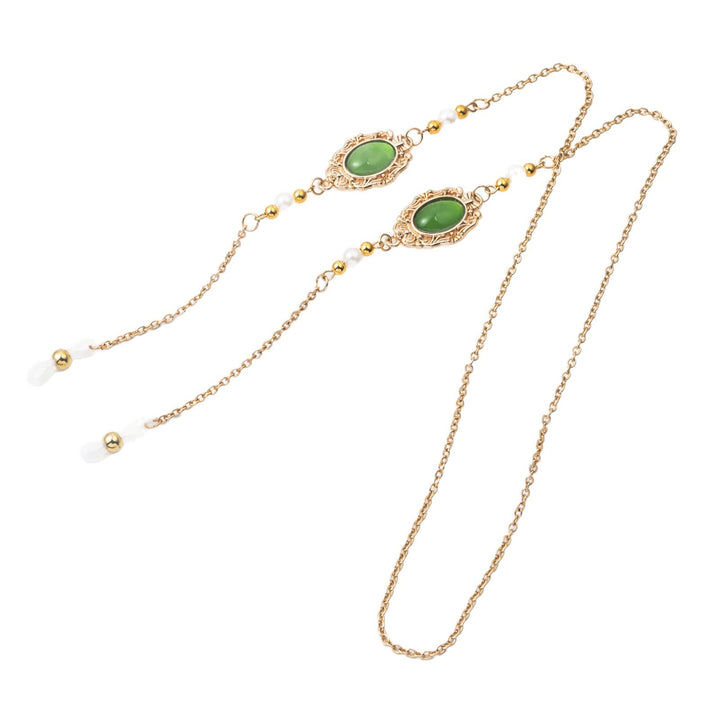 Elegant Pearl and Green Stone Drop Earrings Stornfield