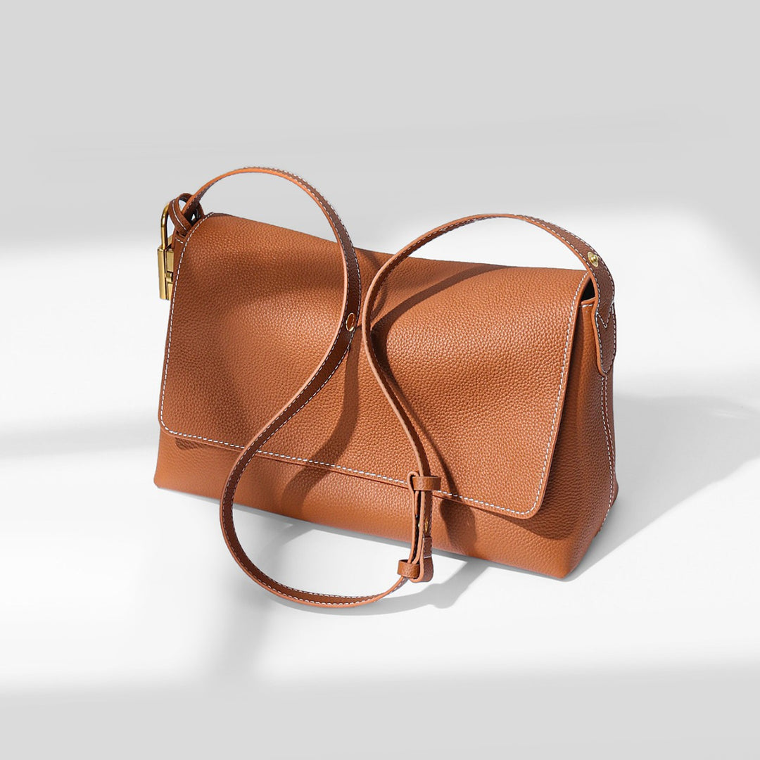 Pebbled Leather Structured Crossbody Satchel