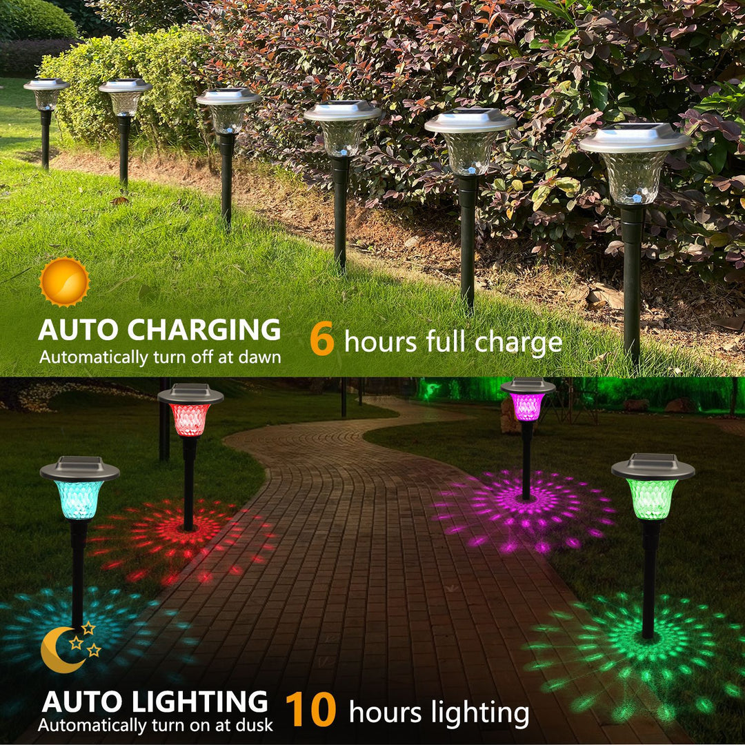 Solar LED Projecting Pathway Stake Lights With Color-Changing Crystal Lens And Dusk-To-Dawn Sensor Stornfield