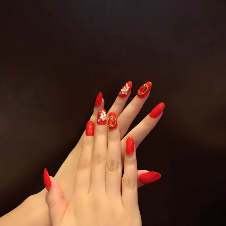 Artificial nails with elegant flower and rhinestone design Stornfield