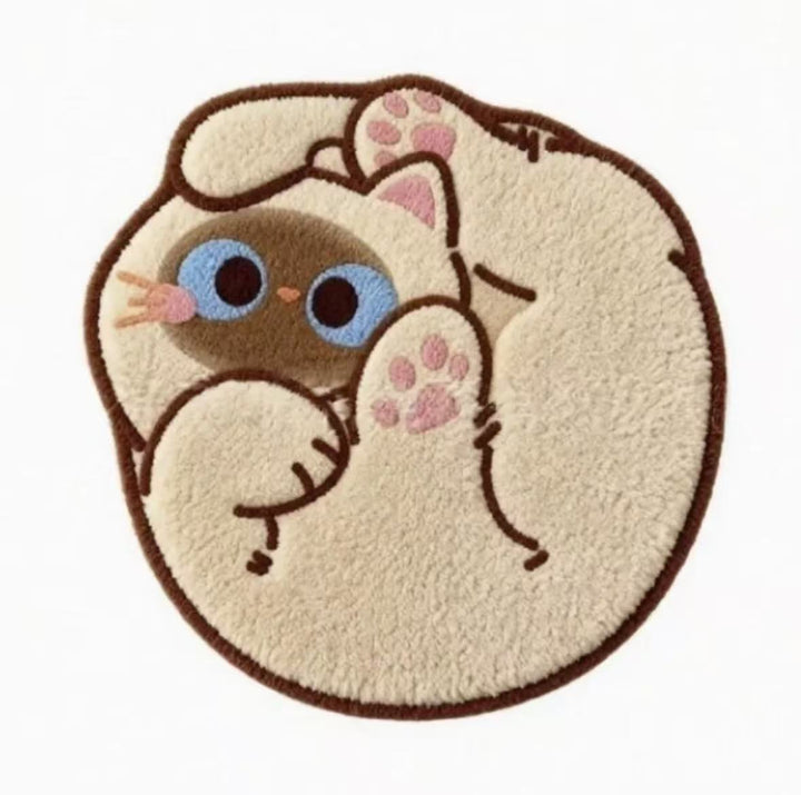 Cartoon Cat-Themed Round Area Rug