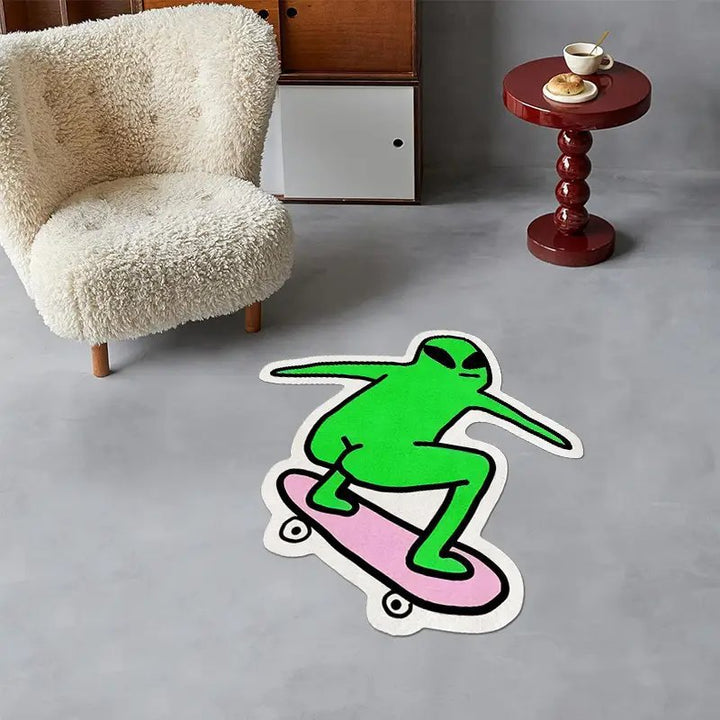 Alien Skateboard Themed Area Rug