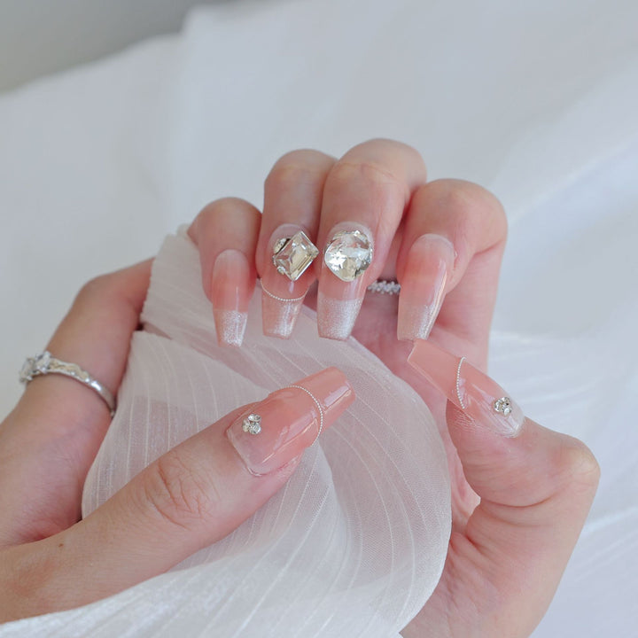 Artistic Press-On Nail Art Set with Heart and Celestial Designs