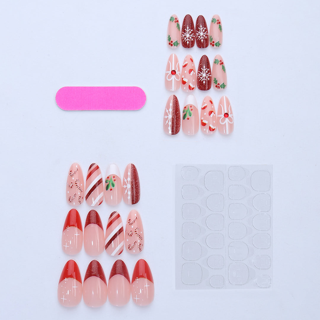 Art nail set with festive candy cane and Christmas motifs Stornfield