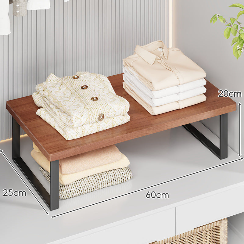 Compact Wooden-Top Metal Shelf Riser for Closet and Countertop