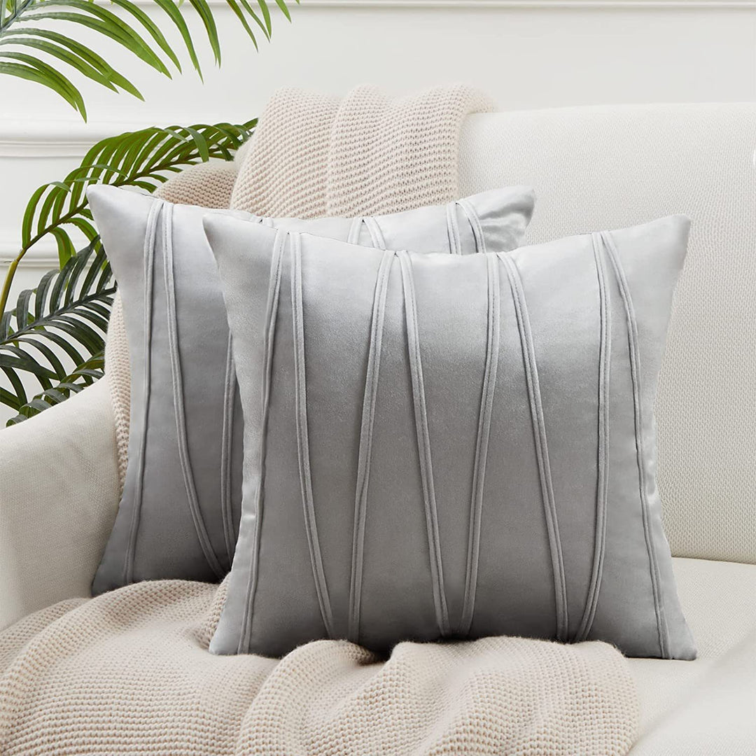 Velvet Pleated Square Decorative Throw Pillow Covers with Channel Stitching