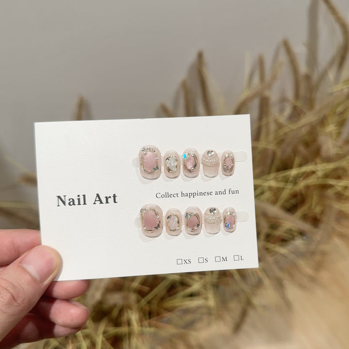 Elegant Gemstone-Embellished Press-On Nail Set