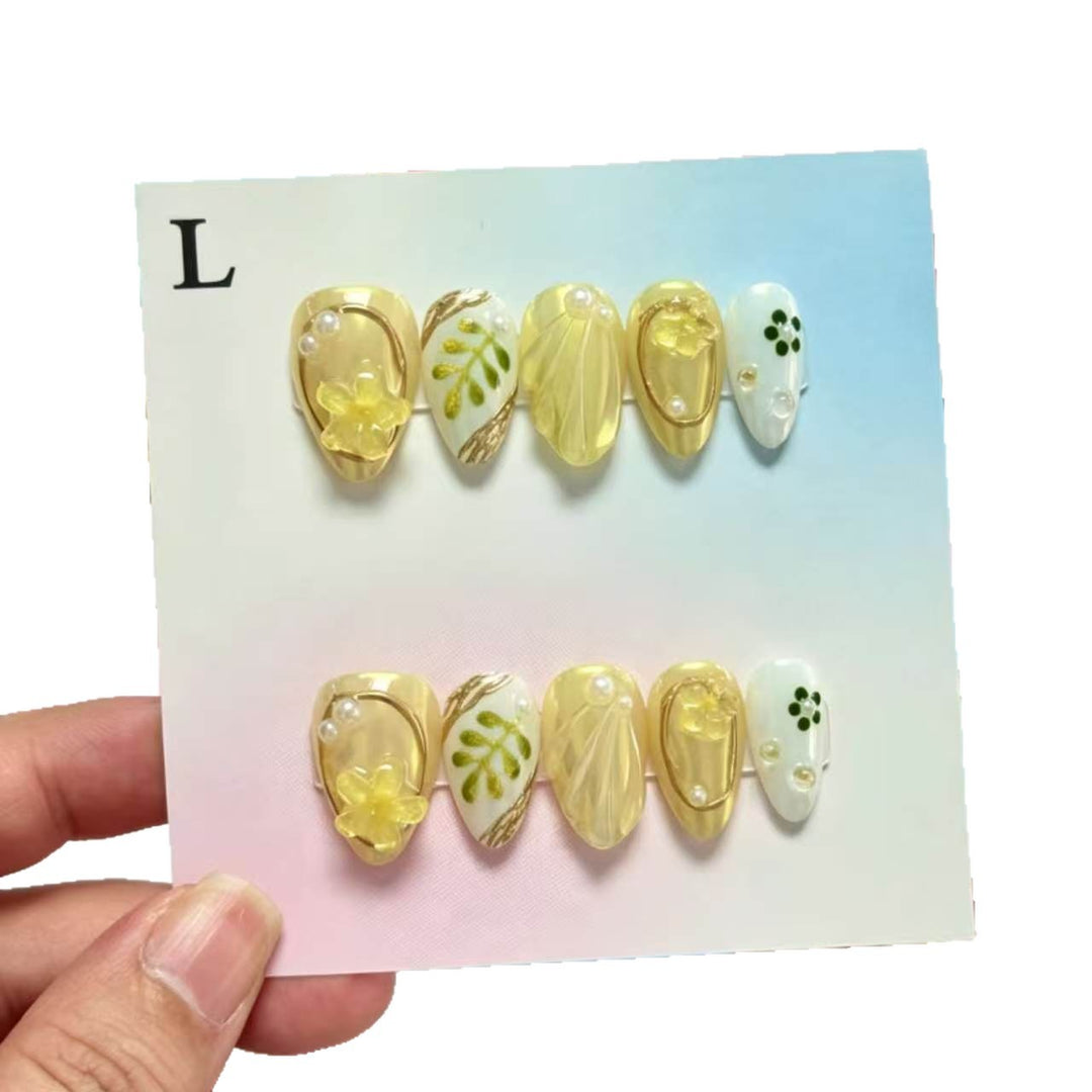 Decorative Press-On Nail Set with Floral and Gem Accents  1791774723