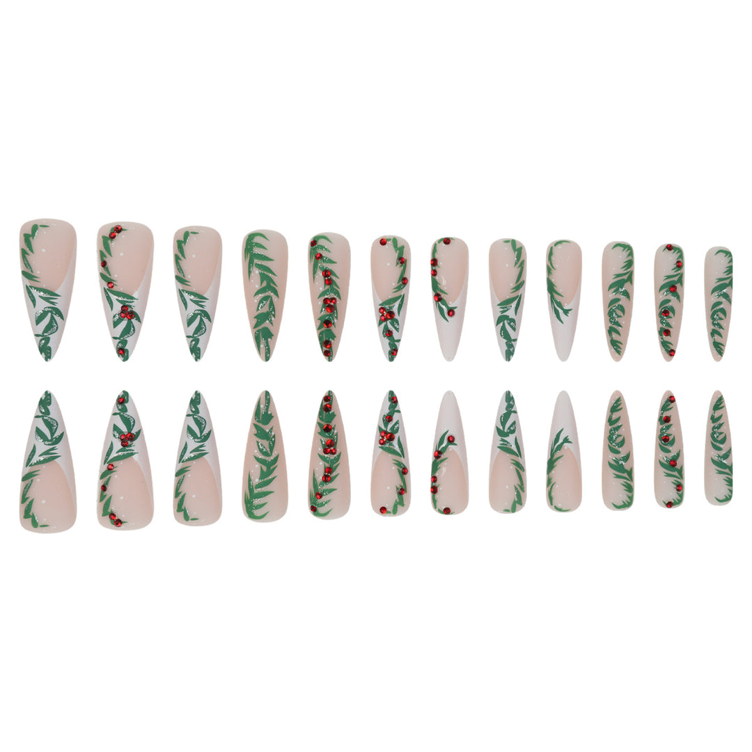 Premium Stiletto Press-On Nails with Holiday-Themed Design Stornfield