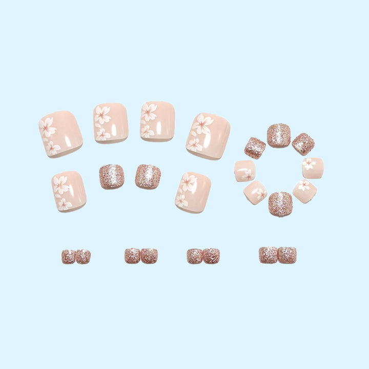 Fingernail art set with elegant floral design and glitter accents Stornfield