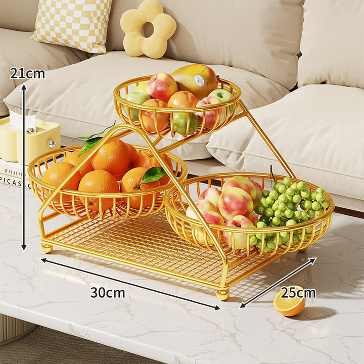 Tiered Metal Fruit Basket Stand with Removable Wire Bowls and Non-Slip Feet