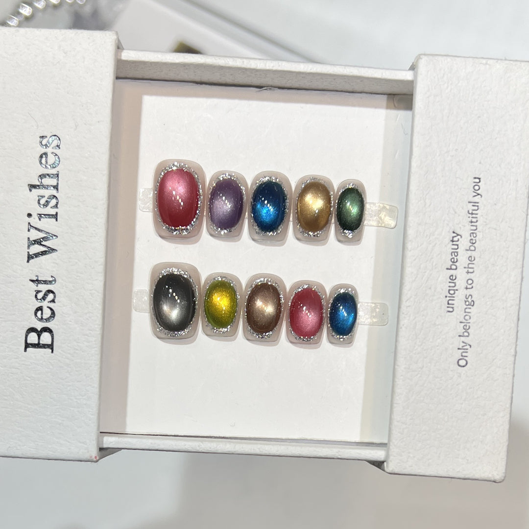 Colorful Metallic Press-On Nail Set with Glittering Accents Stornfield