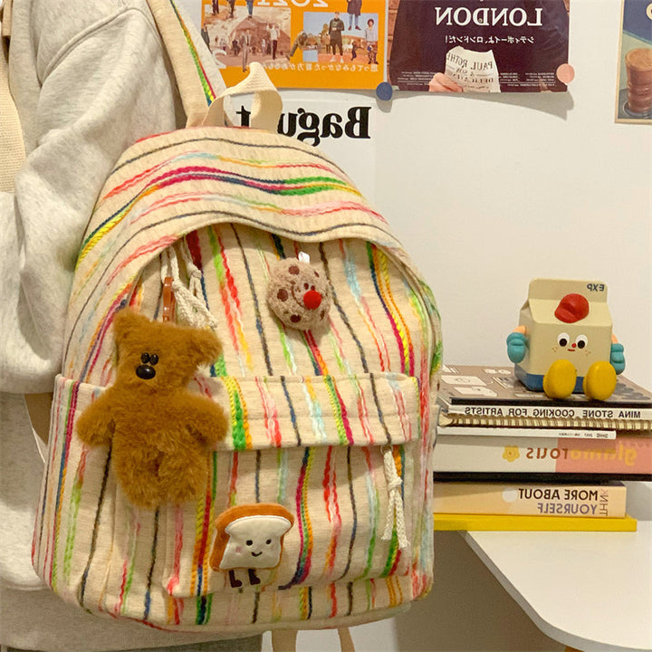 Colorful Striped Fabric School Backpack Stornfield