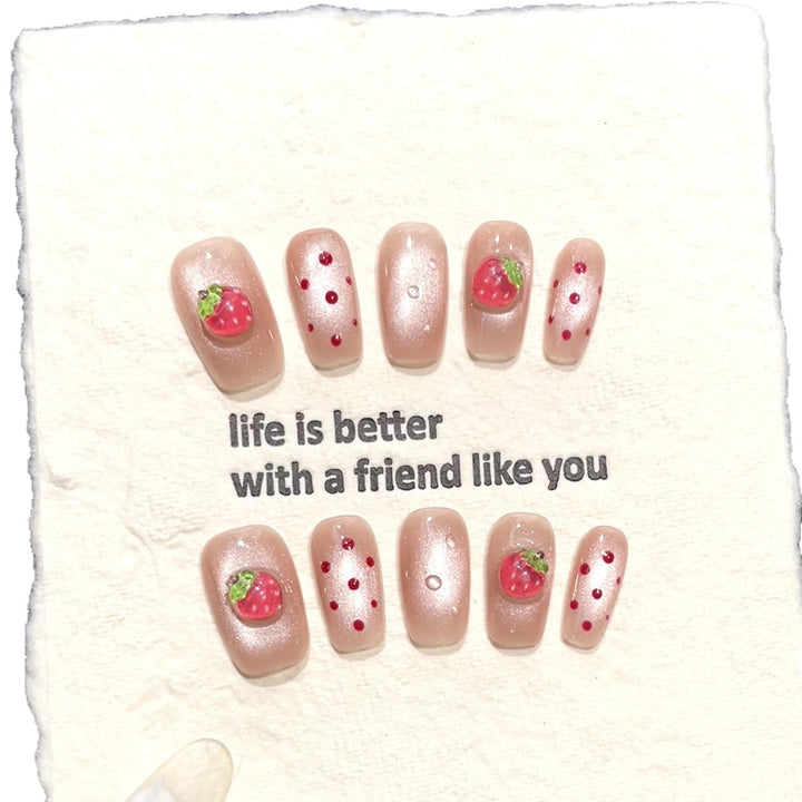 Strawberry Themed Press-On Nail Art Set