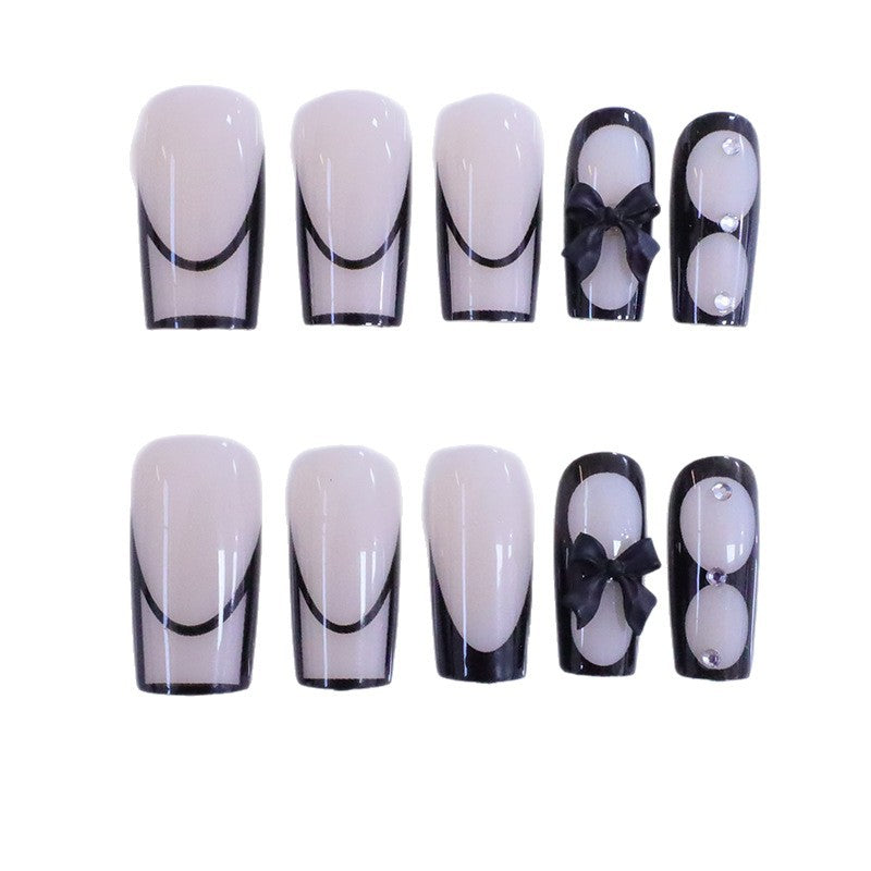 Elegant Black French Tip Press-On Nail Enhancements Stornfield
