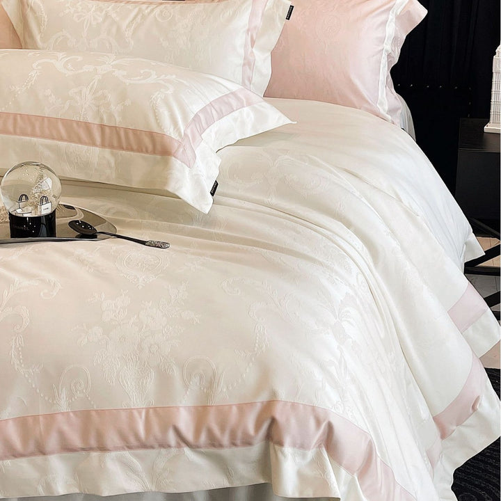 Jacquard cotton satin bed linen set with delicate medallion structure and satin border