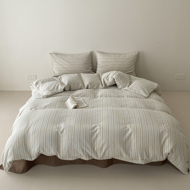 Striped Washed Linen-Cotton Duvet Cover Set with Reversible Bedskirt and Pillow Shams