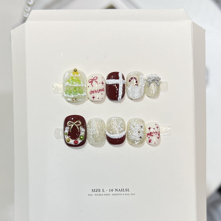 Glittery Press-On Nail Art Set with Snowflake Design Stornfield