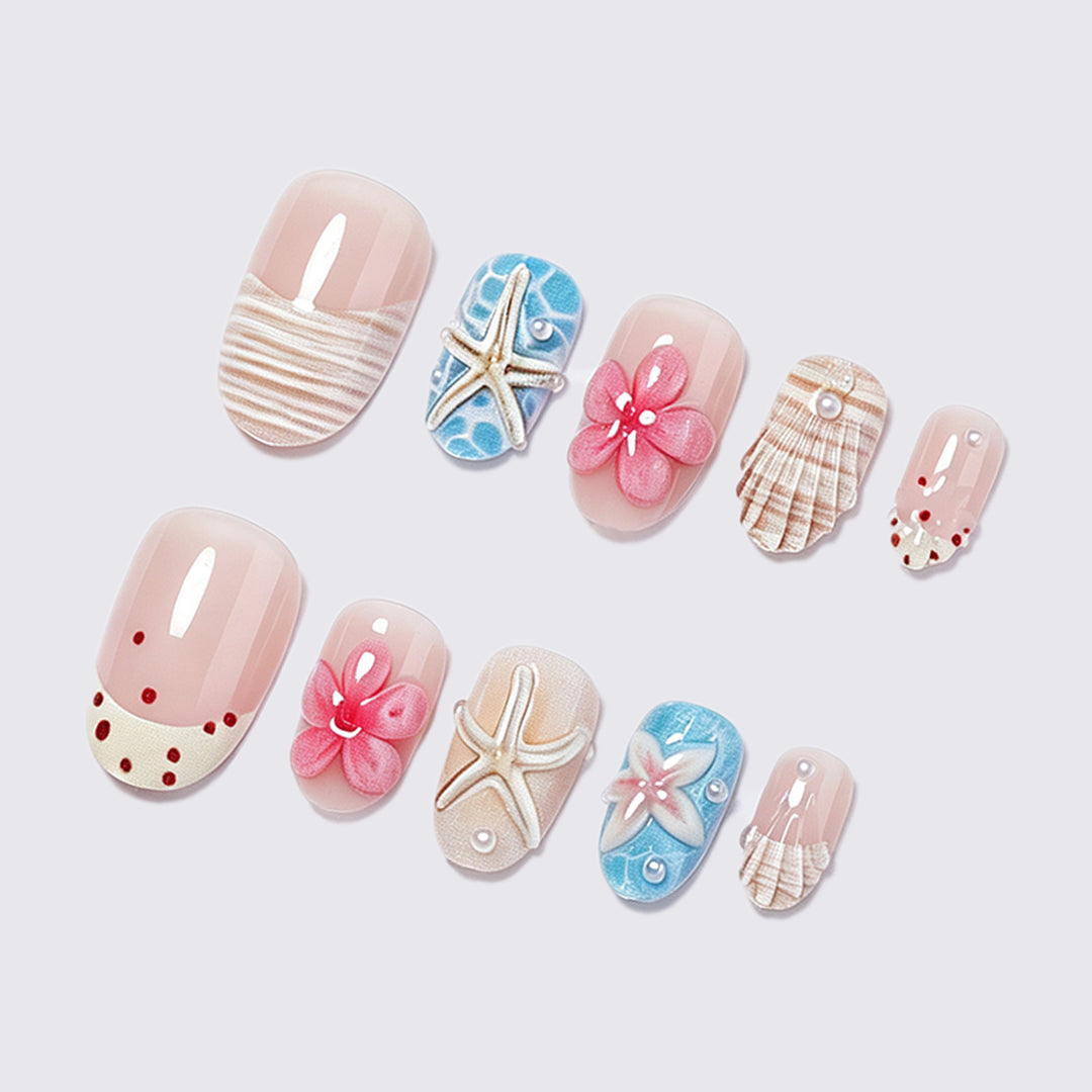 Coastal-Themed Press-On Nail Art Set Stornfield