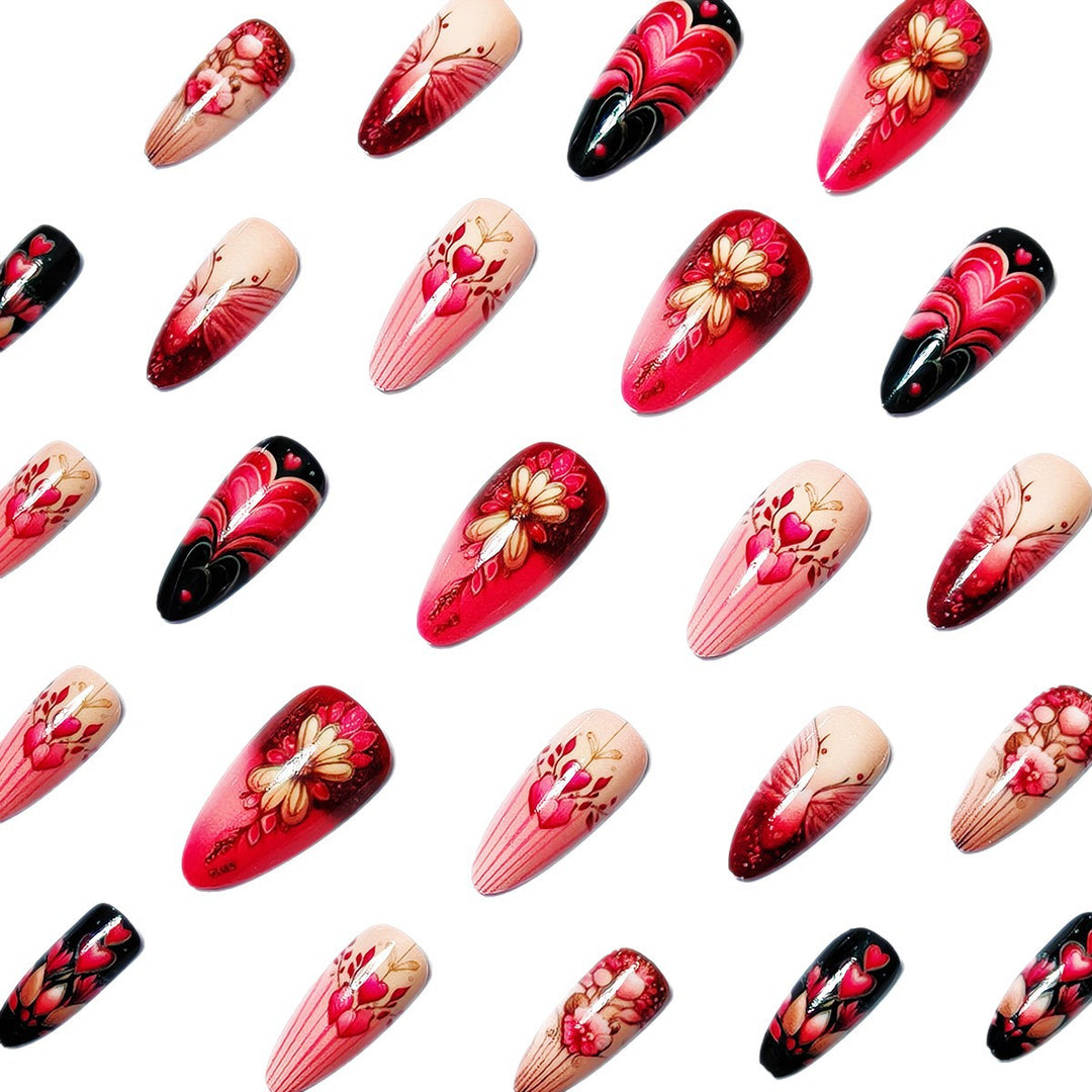 Artificial nails with romantic heart and floral designs Stornfield