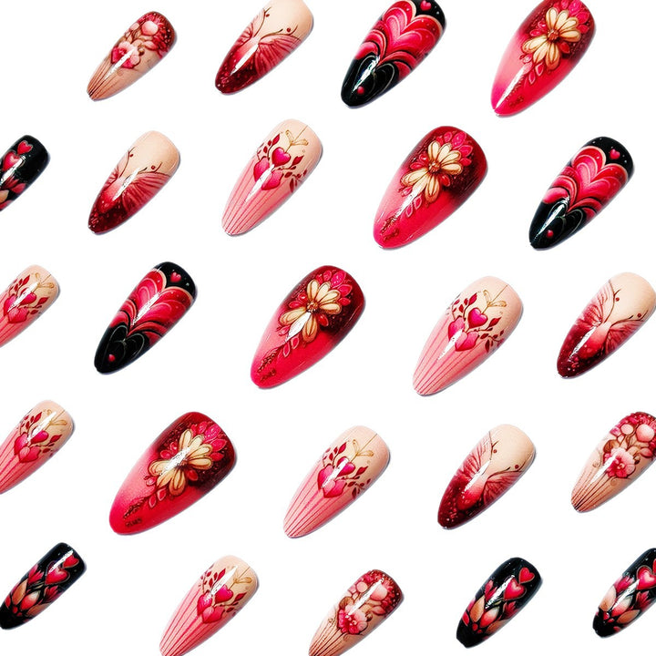 Artificial nails with romantic heart and floral designs Stornfield