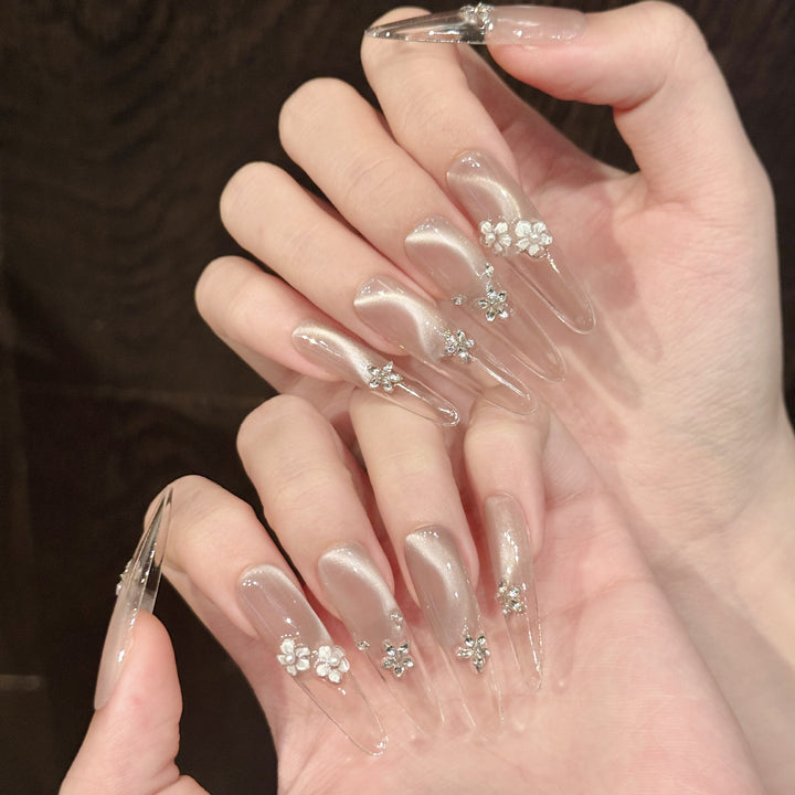 Decorative Acrylic Press-On Nail Set with Gem Accents