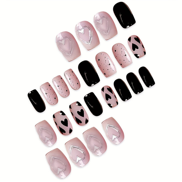 Artistic Heart-Themed Press-On Nail Set Stornfield