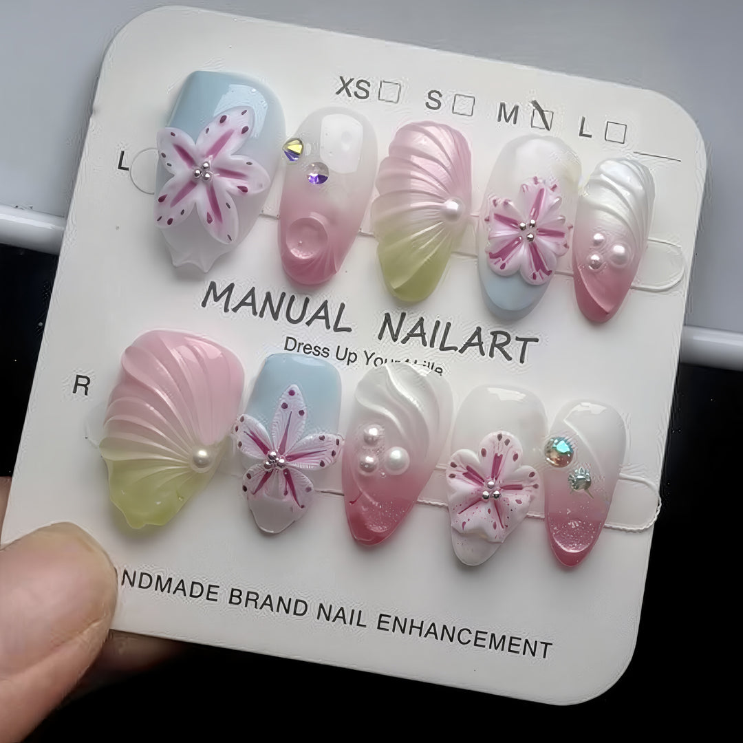 Handmade Floral Press-On Nail Art