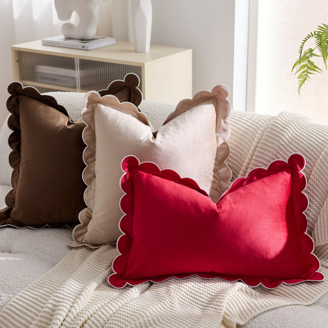 Plush Scalloped Velvet Throw Pillow Cover