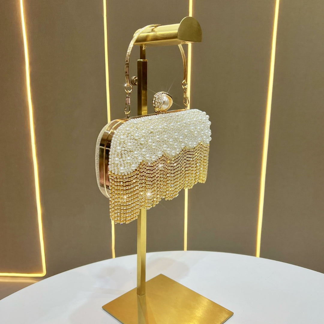 Elegant Pearl and Crystal Evening Handbag