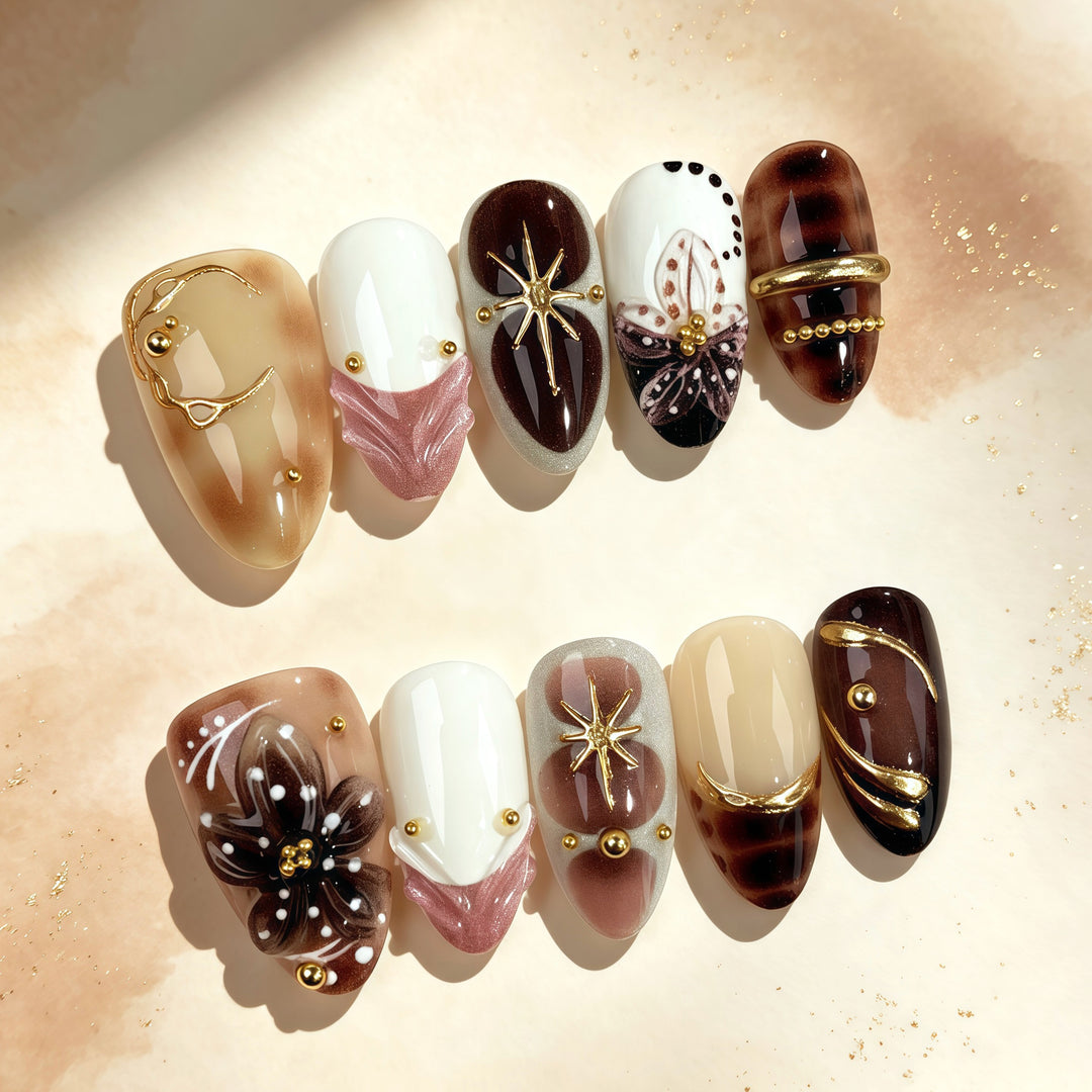 Artistic Press-On Nail Set with Elegant Designs