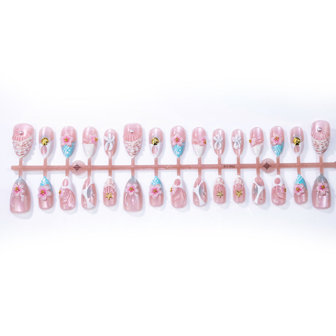Decorative Shell-Inspired Press-On Nail Art Set