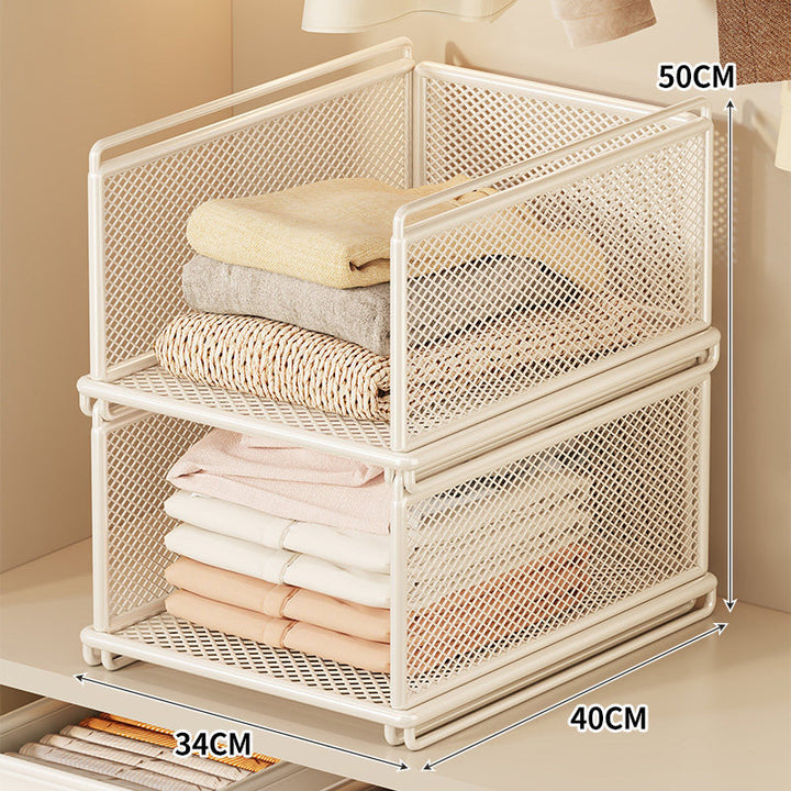 Stackable Metal Mesh Closet Storage Drawer Bin with Sliding Nesting Frame