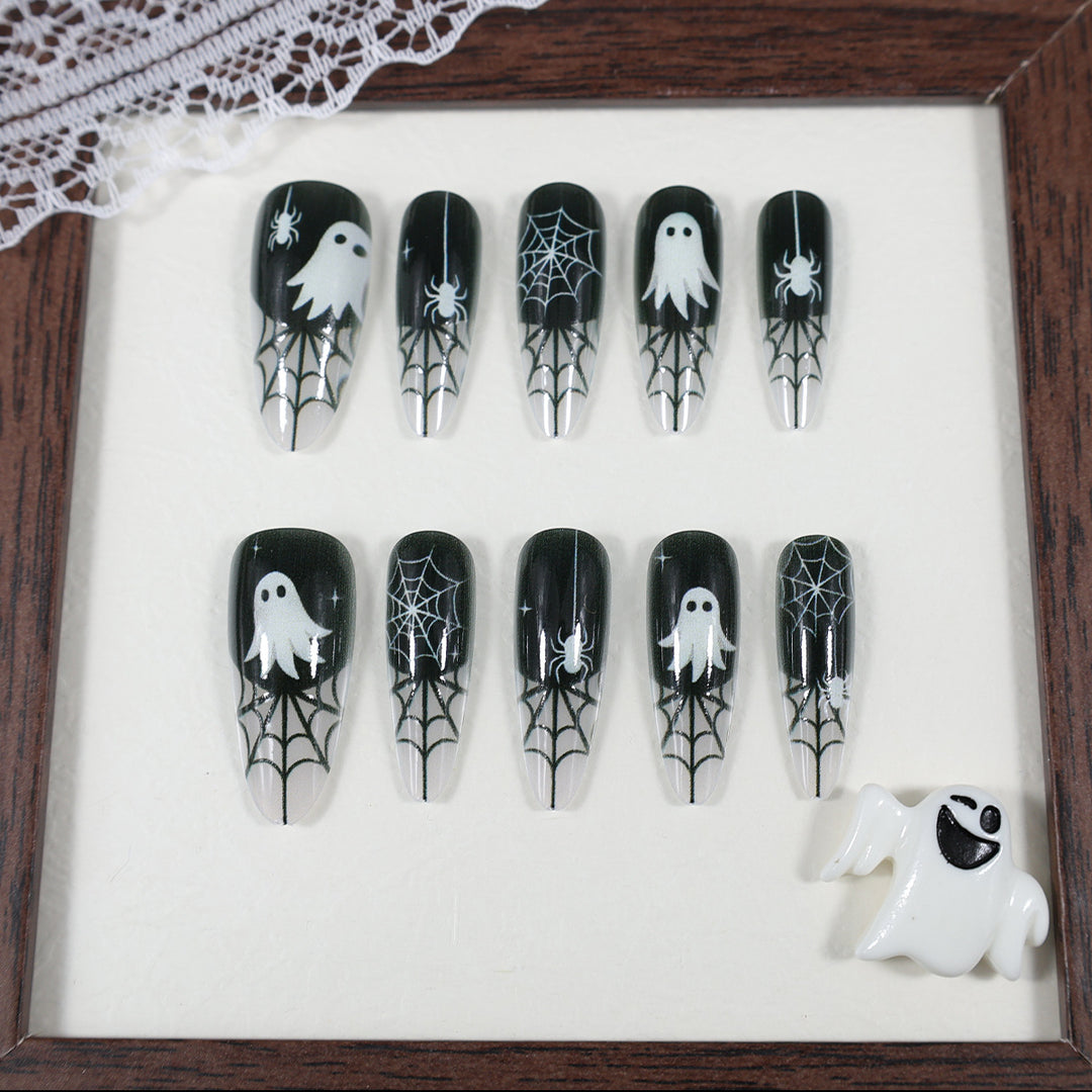 Halloween Artificial Nail Set with Ghost and Spider Web Design Stornfield