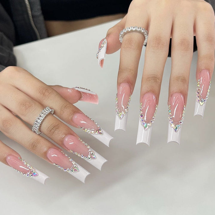 Elegant Crystal-Embellished Press-On Nail Design Stornfield