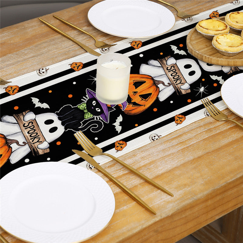 Halloween Jack-o'-Lantern Decorative Cotton Table Runner