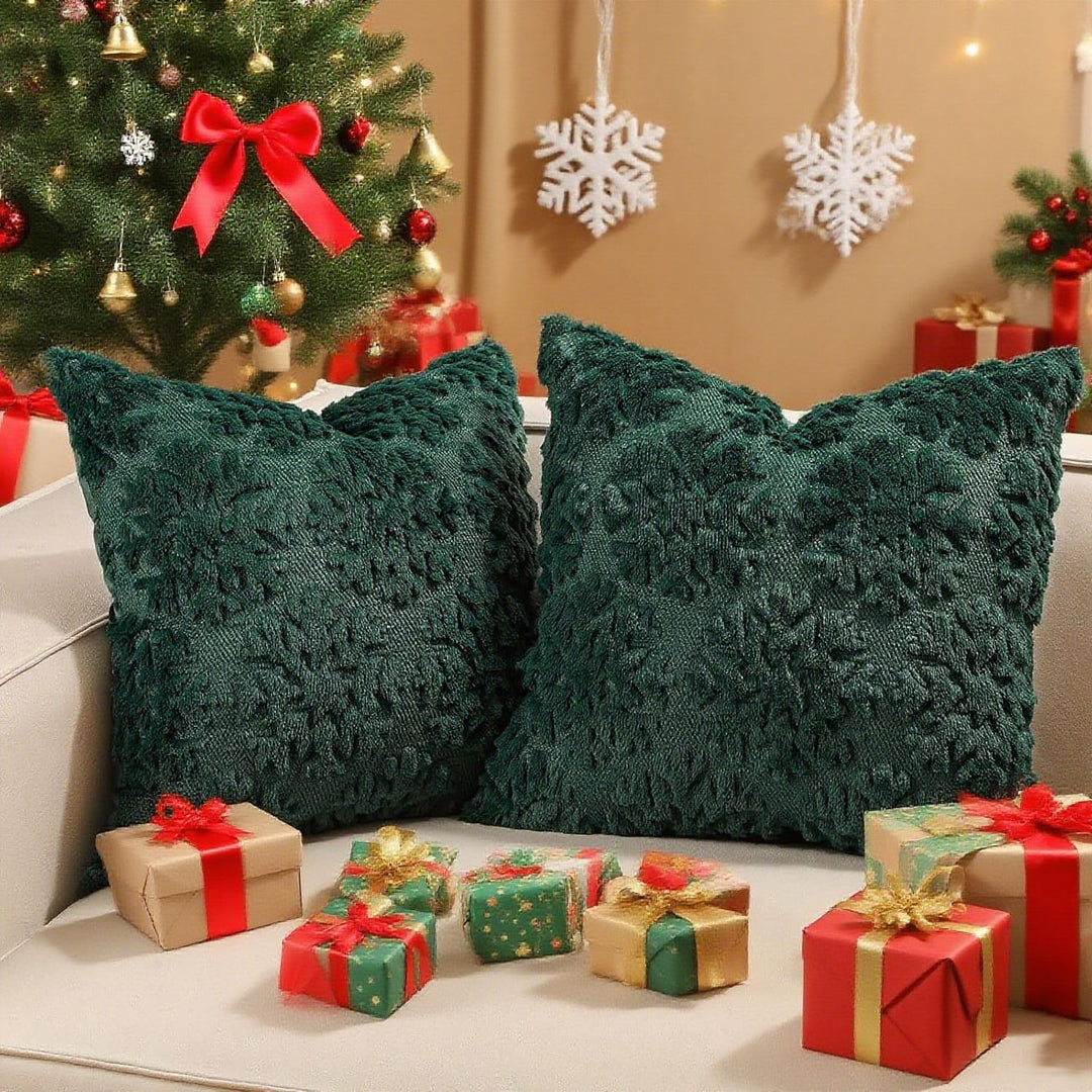 Festive Tufted Tree-Pattern Square Throw Pillow Covers with Plush Texture and Hidden Zipper