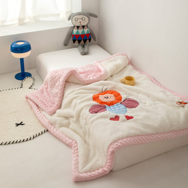 Plush Sherpa Blanket with Embroidered Lion Applique