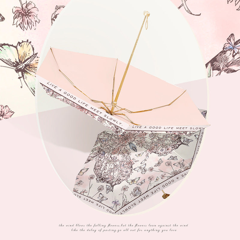 Ladies elegant folding umbrella with floral art design Stornfield