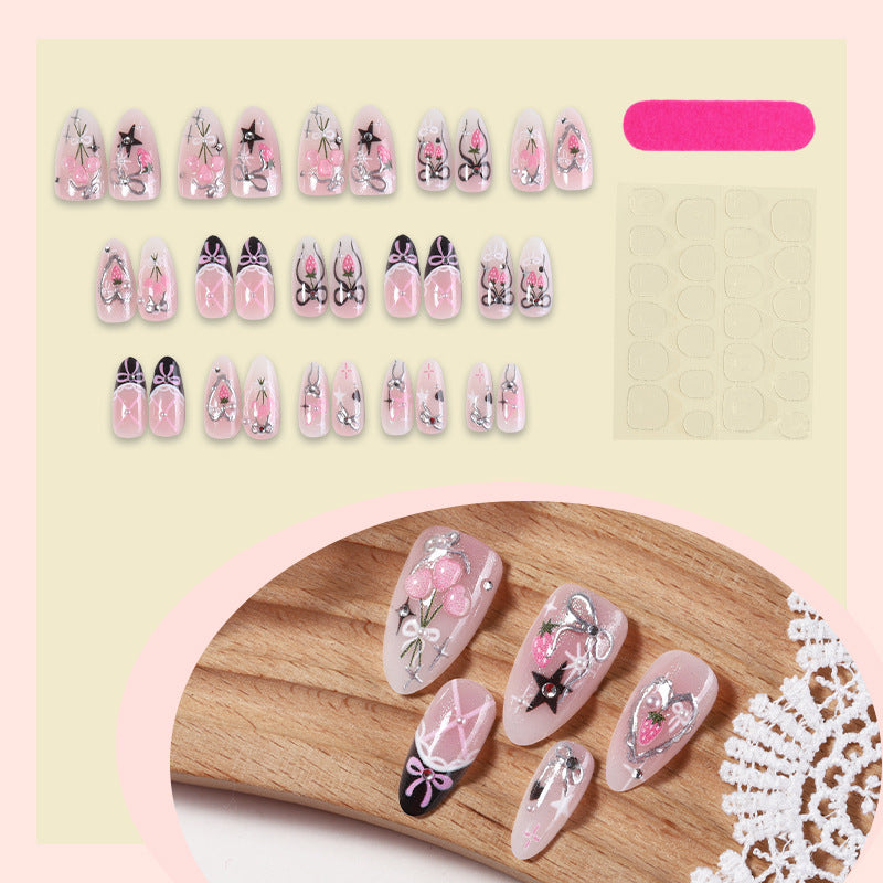 Decorative Press-On Nail Art Set with Bow and Star Designs Stornfield