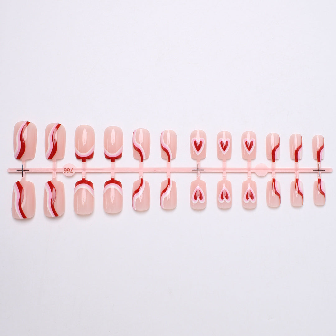 Stylish Heart-Embellished Press-On Nails Stornfield
