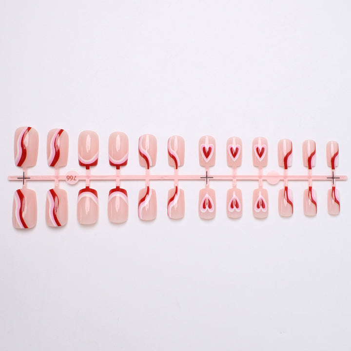 Stylish Heart-Embellished Press-On Nails Stornfield