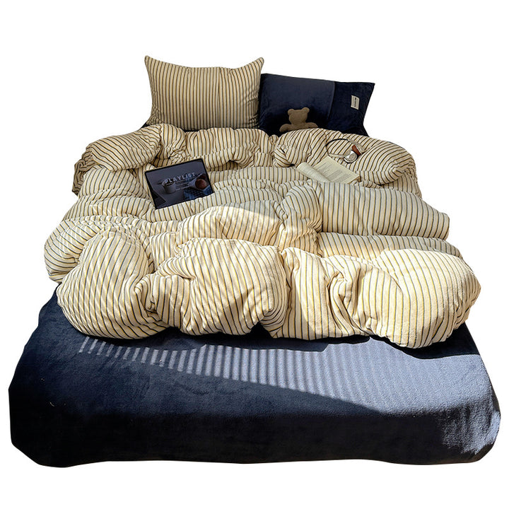 Striped Soft Plush Duvet Cover Set