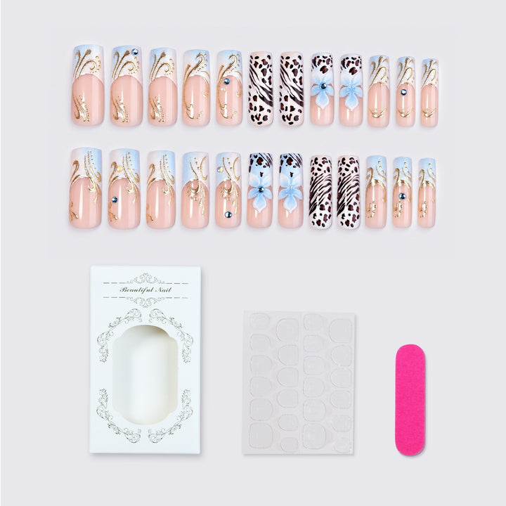 Glamorous artificial nail set with floral accents and glitter details Stornfield