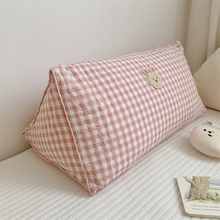 Gingham Bolster Nursery Pillow with Embroidered Daisy Appliqué Cotton Cover