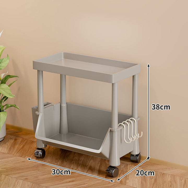 Slim Multi-Tier Rolling Plastic Storage Cart with Deep Tilt Bins and Side Hooks