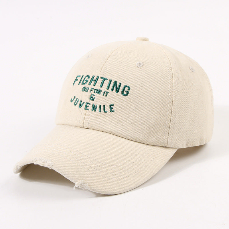 Women's Distressed Cotton Cap with Motivational Embroidery Stornfield