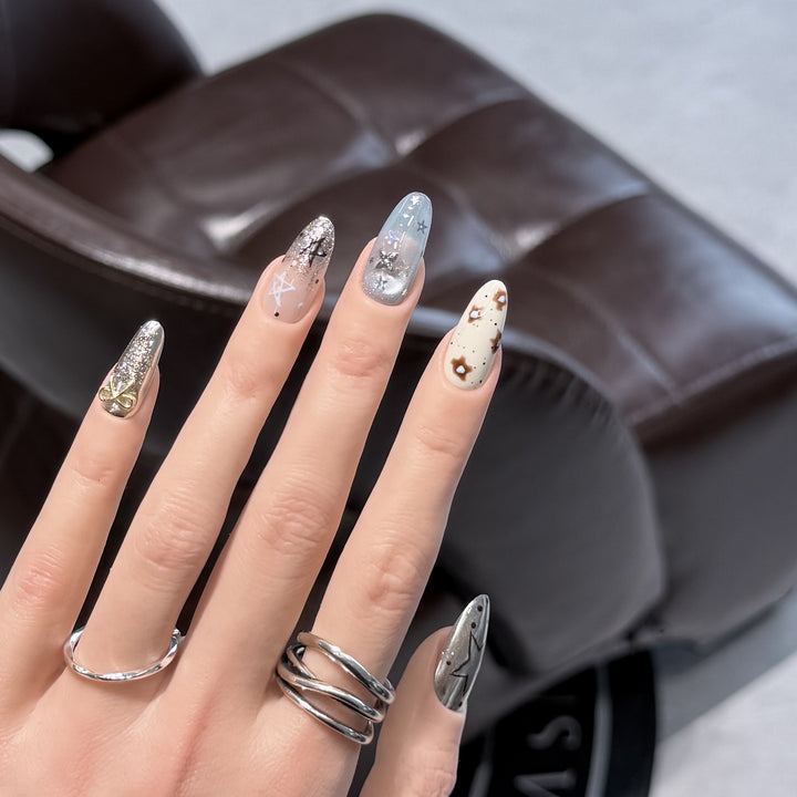 Artistic Stiletto Press-On Nail Set with Unique Aesthetic Designs Stornfield