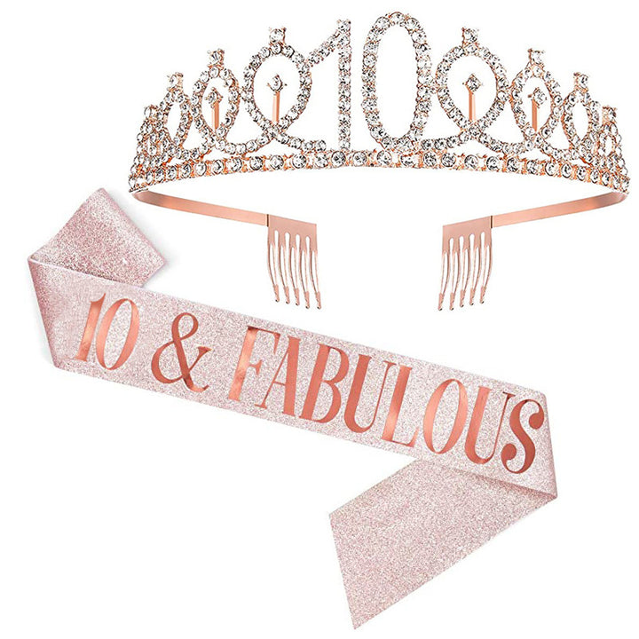 Girl Glittering Birthday Crown and Sash Set Stornfield
